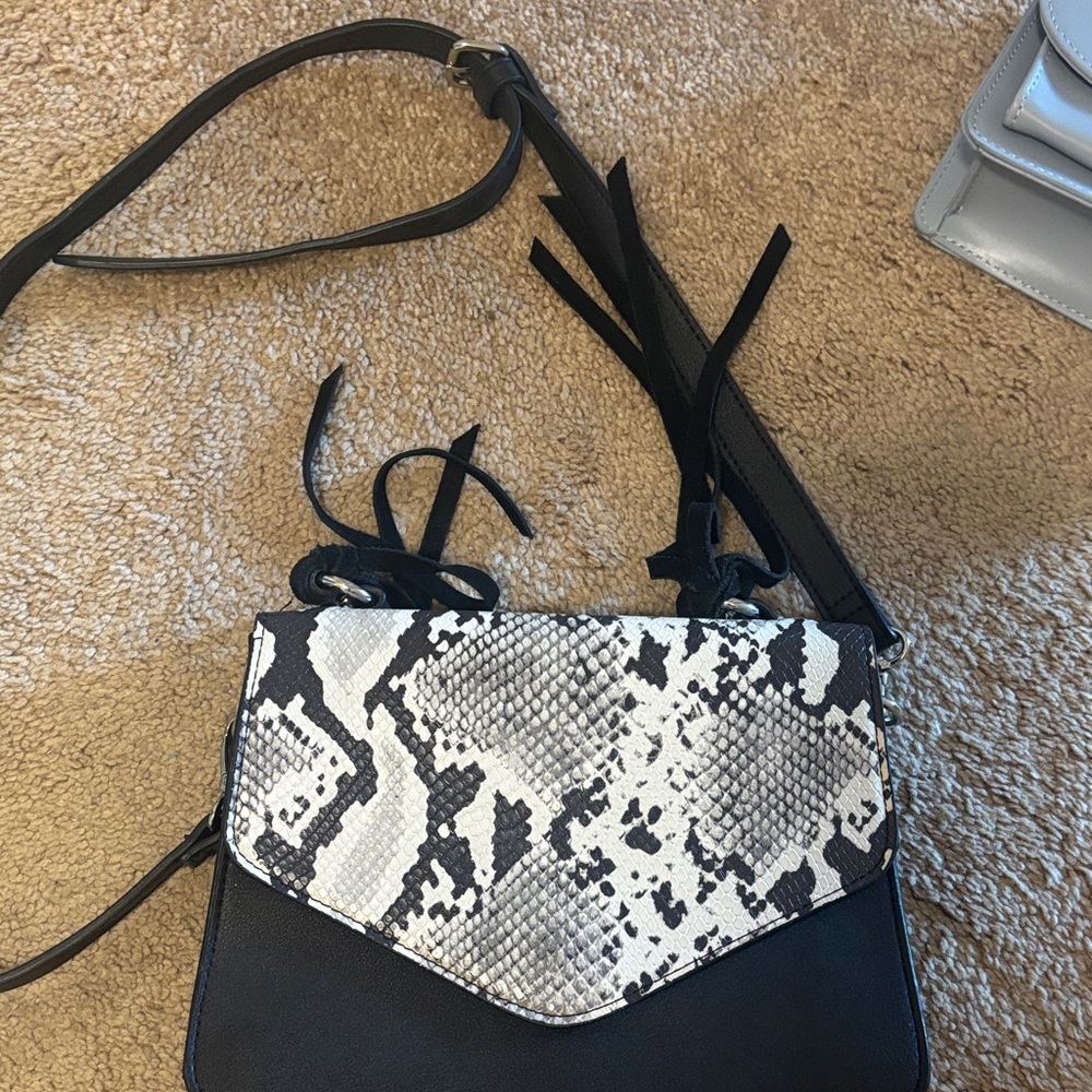 Express Black and White Snake Print Crossbody Bag